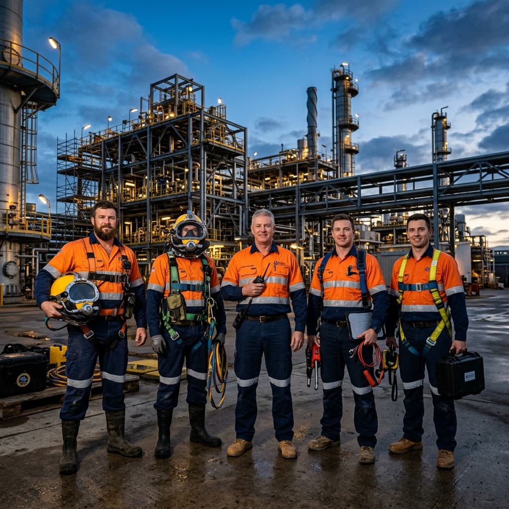 Buzos industriales de OORCA trabajando en planta