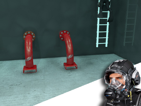 Buzo inspeccionando cisterna